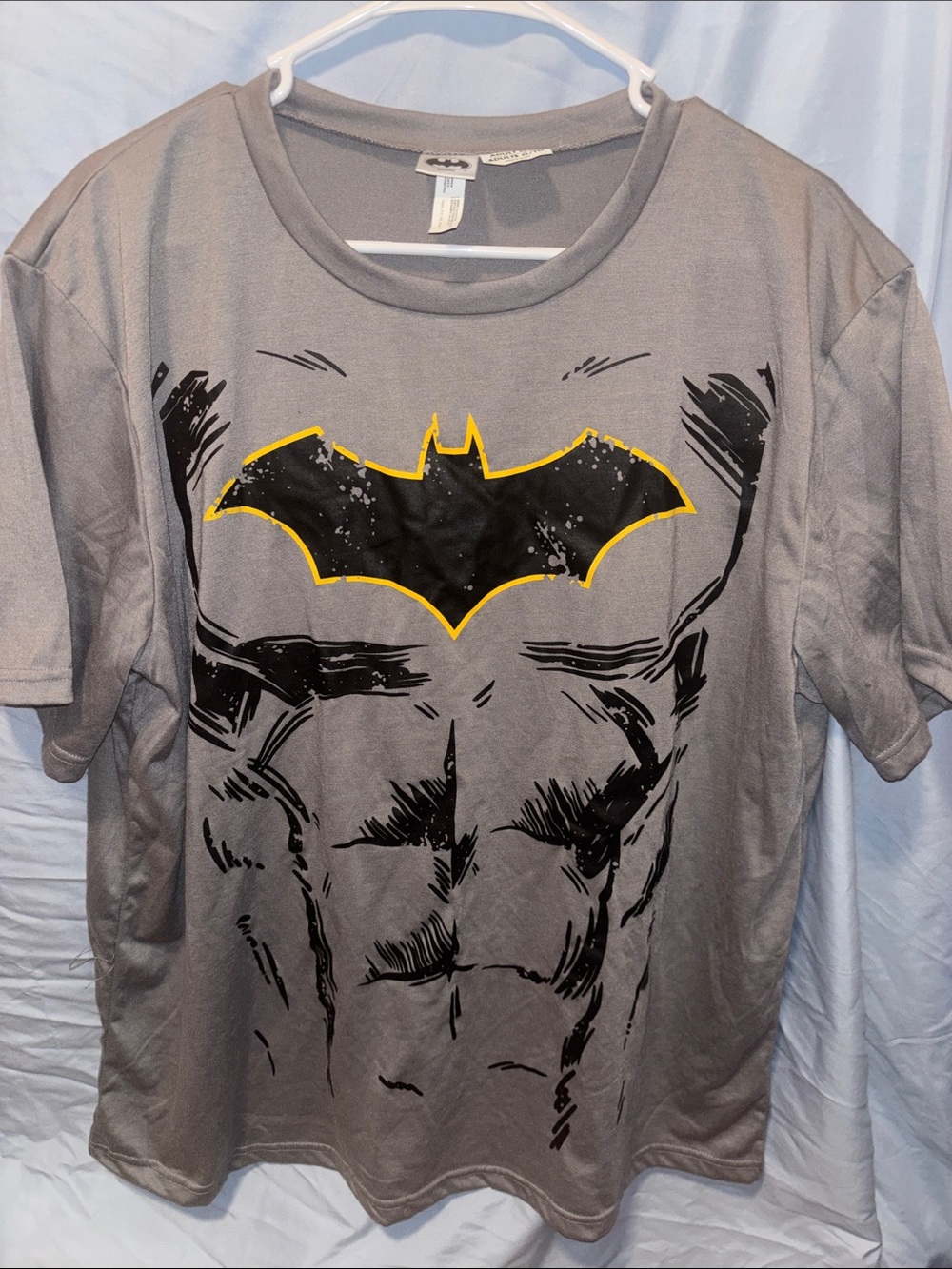 Batman Gray Short-Sleeve Tee with Black Bat Emblem and Yellow Trim